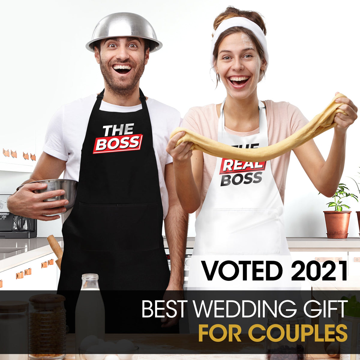 DELUXY The Boss & Real Boss Funny Couples Aprons- Gift For Couples, Hi