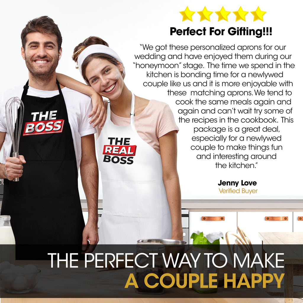 DELUXY The Boss & Real Boss Funny Couples Aprons- Gift For Couples, Hi