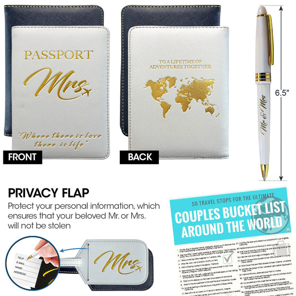 Mr. & Mrs. Luggage Tags + Passport Holder |  Unique Wedding and Honeymoon Gifts for Couples - DELUXY